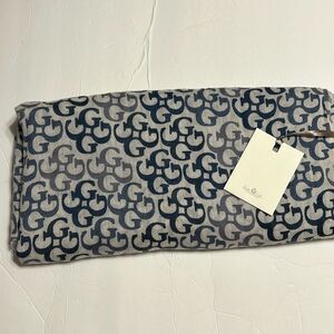 GERTS OSLO Cashmere Scarf NWT Eyelash Fringe Logo Gray Blue Neutral OSFA